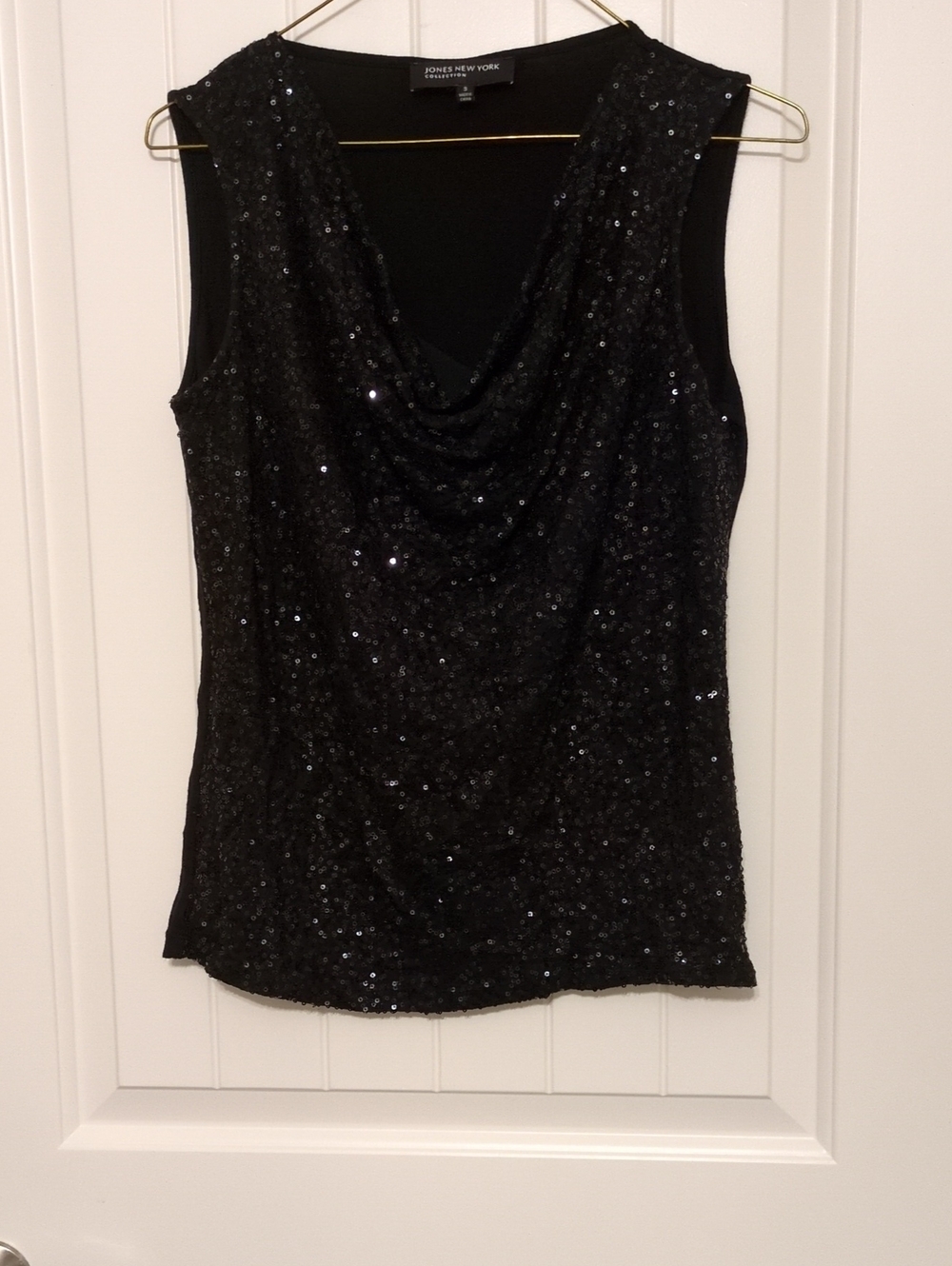Jones New York Black Sequin Cowl Neck Sleeveless Top